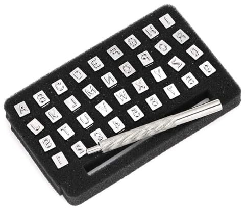 Lederstempelwerkzeug mit 36 ​​Buchstaben und Zahlen, Ledergravurset mit Gummihammer 6mm