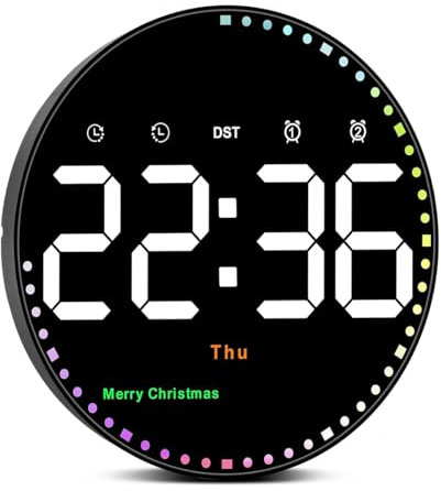 POFET Moderne Digitale Wanduhr mit farbenfroher Sekundenzeigeranzeige, Fernbedienung und Zwei Alarmen