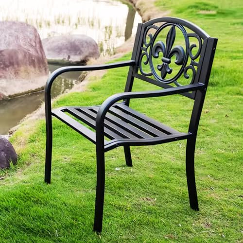 LLZJDDPLY Gartenbank Parkbank mit Armlehnen & Rückenlehne, Sitzbank Eisenbank for Garten Terrasse Hof, Ruhebank Outdoor Möbel for 1 Personen