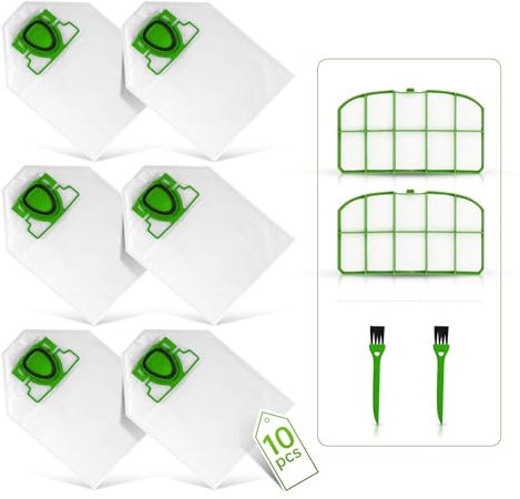 6 Sacchetti per Vorwerk Folletto VK200 FP200 VK200s aspirapolvere + 2 Filtri Hepa+ 2 Spazzolini,Per Vorwerk Folletto Ricambi Folletto