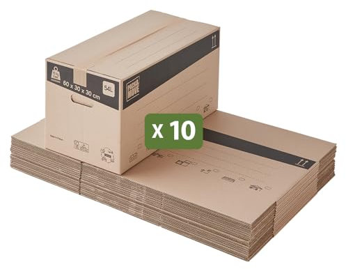 Pack and Move - Lot 10 cartons déménagement stockage standard - 60 x 30 x 30 cm - Poignées renforcées - 1 adhésif offert