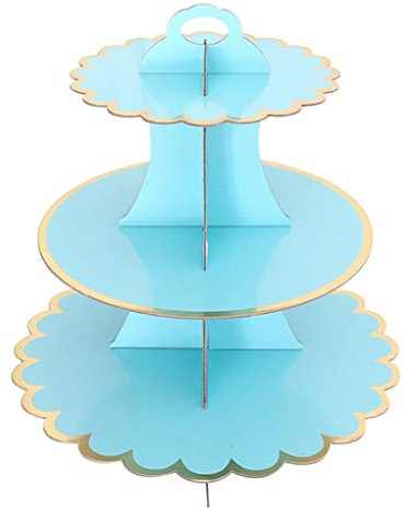 Jeorywoet Cupcake Stand Holder 3-stufiger Karton Dessertturm mit dekorativen Grenze für Geburtstag Babyparty Hochzeitsfeier Versorgung Blau, Dessertturm