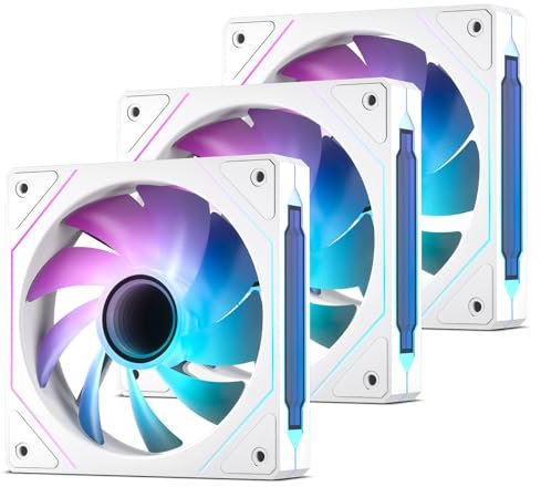 Vetroo L120 3-Pack 120 mm ARGB Case Fan with Infinite Mirror Design & PWM Smart Control, Hydraulic bearing, Nine Blades Design & 8 Rubber Pads for Low-Noise Operation - White
