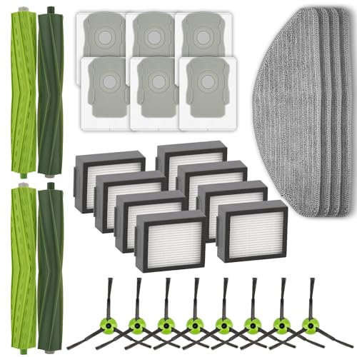 30 pezzi Parti di ricambio per iRobot Roomba Combo i5 i5+, Combo j5, Combo j5+ Aspirapolvere robot, 4 spazzole a rullo, 8 spazzole laterali, 8 filtri HEPA, 6 sacchetti antipolvere, 4 panni per mocio