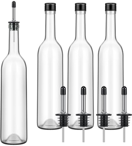 Maxdot 4 Pcs Syrup Bottle Long Neck Glass with Pour Spout, Liquor Syrup
