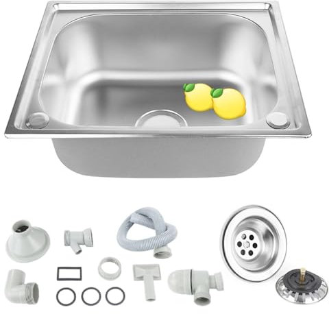 Petit Évier De Cuisine, Lavabo de Cuisine, Evier en acier inoxydable, Drains Crépines pour Installation Encastrée Et Encastrée Égouttoir Réversible avec Tuyaux D'évacuation (50 * 40 * 20cm-argent)