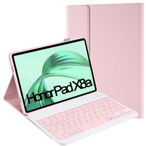 Jeloyutek Funda para teclado Honor Pad X8a 2024, diseño QWERTZ magnético extraíble teclado con funda para Honor Pad X8a 11 2024, rosa
