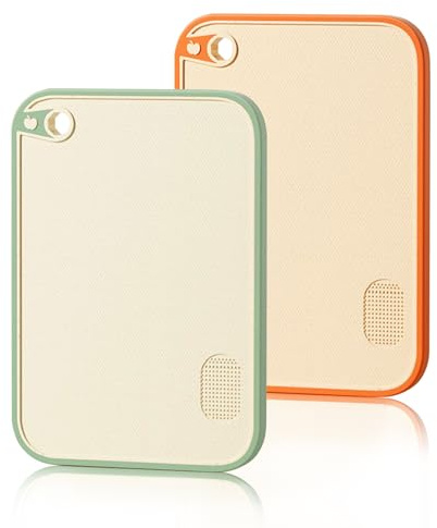 Schneidebrett-Set, 2 Stück, dicke Kunststoff-Schneidebretter (30 x 20 cm) | Schneidebrett Set mit Aufhängeschlaufe & Saftrille Rutschfest BPA-frei für Fleisch Gemüse Obst