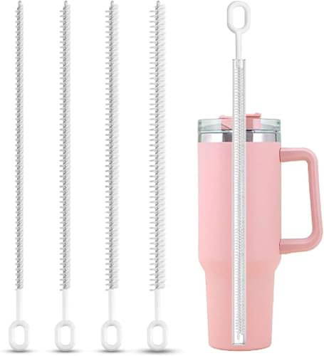 Straw Brush Cleaner for Stanley, 10 Inch 4 Pack Pipe Cleaning Brush for 40/30/20 oz Stanley Owala Tumbler, Travel Bottles, 4 Diameters with Full Coverage Bristles and Ergonomic Handle