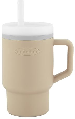 Infantino Ma Première Tasse – Adorable Tasse 255ml avec Paille Antifuite et Poignée Adaptée aux Tout-Petits, Favorise l'Hydratation, Facile à Nettoyer, Sable