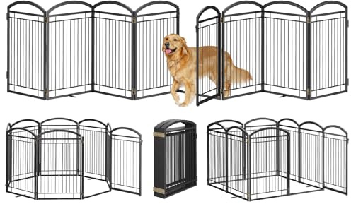 Paulmele Puerta de metal completa para perros con puerta para interiores y exteriores, puerta de perro extra ancha de 192 pulgadas de alto para puertas, aberturas grandes, cubiertas, valla de