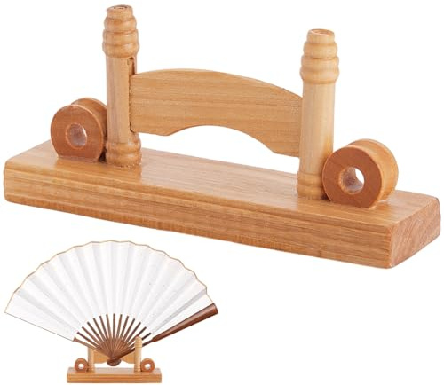 Beebeecraft 4Pcs Hand Fan Display Stand Wood 2.7x5.7 Inch Chinese Folding Fan Base Holder Vintage Rack for Table Organize Decorative Home