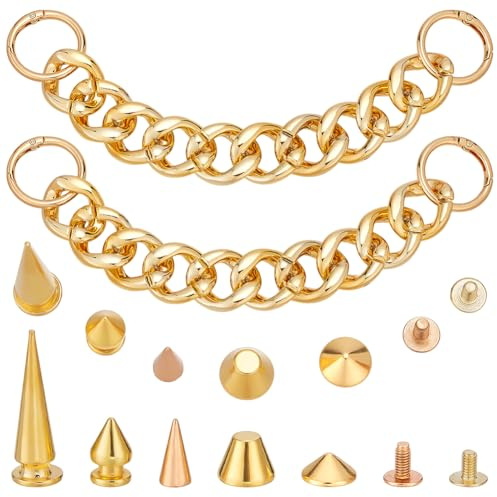 WADORN 2 Stück Gothic Schuh Charm Ketten, Metall Punk Schuhdekoration 40 Stück Nietenkegel Spike Für Damen Herren