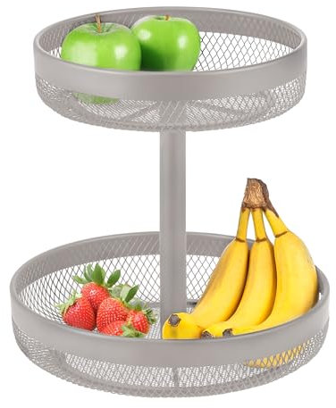 eluno 2-stöckige runde Obstetagere/Brotkorb, Etagere, Obstschale, Obstkorb aus Metall, viel Platz für die übersichtliche Lagerung von Obst, Gemüse, Brot und Snacks in Küche und Wohnzimmer (Taupe)