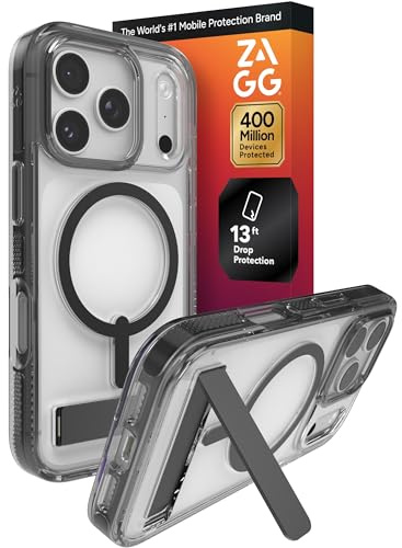 ZAGG Santa Cruz Snap Case with Kickstand for iPhone 17 Pro - Jet Black, Drop Protection (13ft/4m), MagSafe Charging Compatible, ClearGuard Anti-Yellowing Technology, Scratch Resistant Phone Case