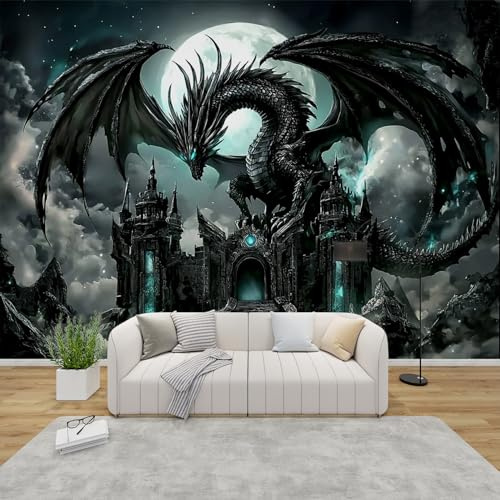 MMYAOKEN Papier Peint Panoramique Dragon 300x210 cm - Décoration Murale Garcon Ado Gothique - Tapisserie Murales Papier Peint Intissé pour Chambre Salon - Poster Tableaux Photo Muraux
