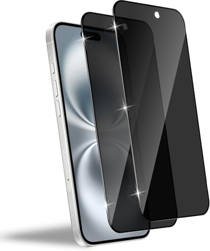 Wonsoso Privacy Screen Protector for iPhone 16 Plus, 2 Pack Anti-Spy Tempered Glass Film, 9H Hardness Anti-Shatter Anti-Scratch Ultra Resistant Privacy Protection Film Case Friendly