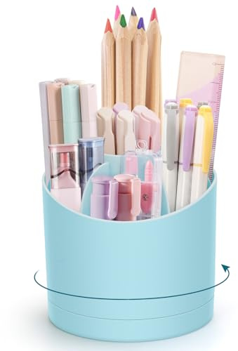 Stifte Organizer,360 Grad Drehbarer Schreibtisch Organizer,Nordischer Stil Stiftehalter Becher,Moderner Büro Schreibtisch Organizer mit 7 Fächern für Schreibtisch,Schule,Zuhause und Kosmetik(Hellblau)