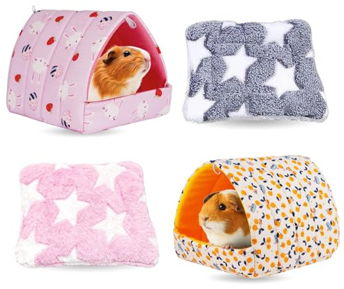 Pluvyze 2 Pcs Kaninchen Bett Meerschweinchen Bett Kuschelhöhle Meerschweinchen Höhle Hasenbett Waschbar Geeignet für Hamster Chinchillas Eichhörnchen Igel Bartagamen Mit 2 Pcs Nestpolster