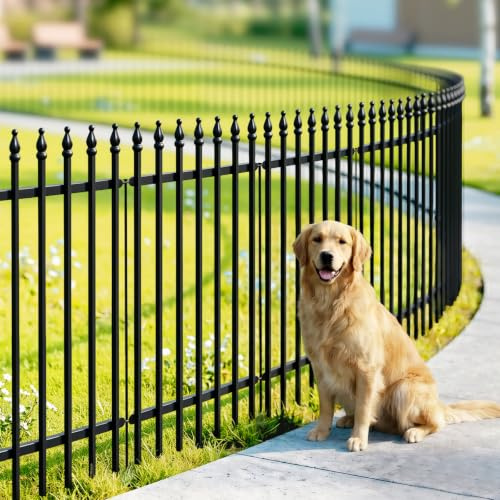 Thealyn Metall Dekorativer Gartenzaun 106 cm H x 3,8 m L, 5er-Set | Zaunpaneel Grenze Faltbarer Zaun Landschaftszaun für Blumenbeet, Hof, Tier Barriere, Schwarz