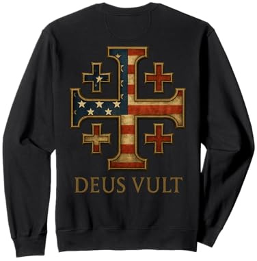 Deus Vult: Jerusalem Kreuz mit USA Flagge Sweatshirt