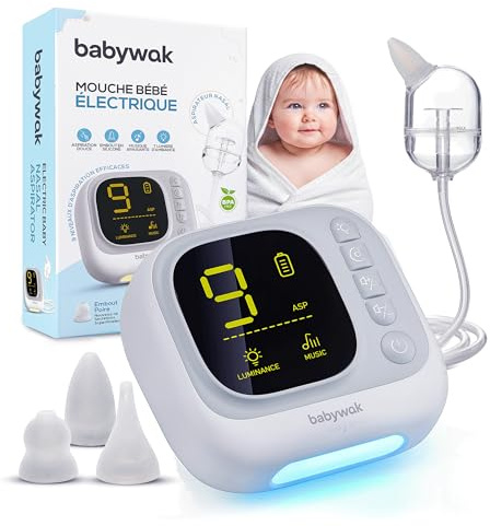 Mouche Bebe Electrique – Aspirateur Nasal Bébé 9 Niveaux d’Aspiration, Veilleuse Multicolore & Musique Apaisante avec Bruit Blanc, Embout Silicone, Nettoyage Facile, Recharge USB-C
