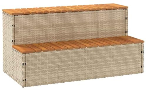 Whirlpool-Stufen Beige 100x50x50,5 cm aus Poly-Rattan und Massiv-Akazie mit verstellbaren Füßen und robustem Stahlgestell für sicheren EIN- und Ausstieg, 2-stufiger Hocker