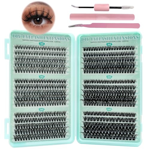 VEGCOO 580 Pcs Faux Cils Individuel D Curl 30-40-50-60-80-100D 8-16mm, Cils Extension de Cils Professionnel avec Outils, Cluster Lashes pour Débutants Professionnels