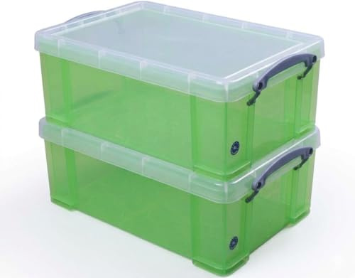 Really Useful Plastic Storage Box 9 Litre Transparent Green (Pack of 2)