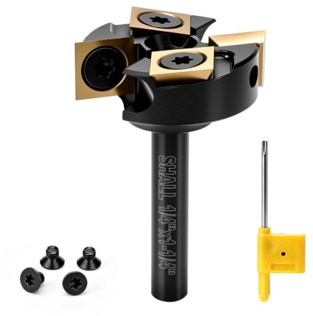 SHALL 1/4 Shank Spoilboard Surfacing Router Bits, CNC Slab Flattening Router Bits with 4 Indexable Carbide Inserts, Woodworking Planer Milling Cutter Tool for Wood, MDF, Plywood