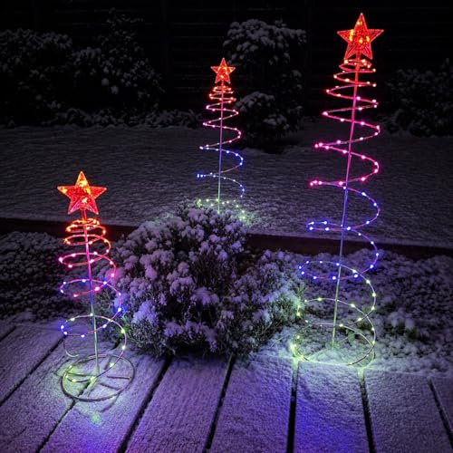 Online Fuchs 3er Set Lichterbäume mit 233 warmweißen LED´s inklusive Timer - Weihnachtsdeko für draußen & innen - Leuchtbaum mit Batterien (Bunt)