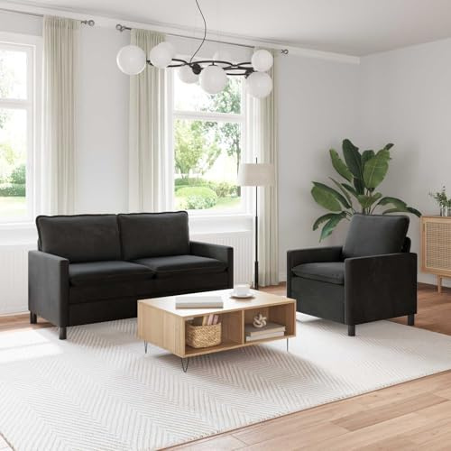 Ziaphsol Modernes 2-teiliges Samt Sofa-Set in Schwarz mit robustem Metallrahmen, vielseitig nutzbares Ecksofa mit Schlaffunktion, abnehmbaren Bezügen, für Wohnzimmer, Büro oder Lounge