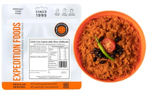 EXPEDITION FOODS Chilli Con Carne with Rice (Single Serving / 450KCAL) | Freeze-Dried Camping & Hiking Food