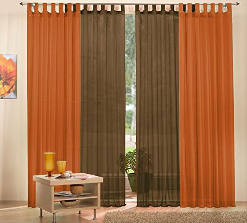 Gardinen Set, 2 x Schlaufenschal Voile, transparent, 245x140, Terrakotta, 2 x Schlaufenschal Voile, transparent, 245x140, Braun, 6100061000
