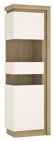 Furniture To Go Lyon Tall narrow display cabinet (LHD) (including LED lighting) in Riviera Oak/White High Gloss