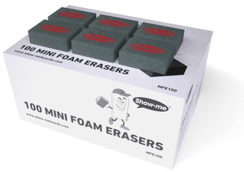 Show-Me Mini Rectangular Foam Whiteboard Eraser Pack, Lightweight Drywipe Board & Chalkboard Erasers for Schools & Classrooms, Versatile & Easy-to-Use, Black, 100PK