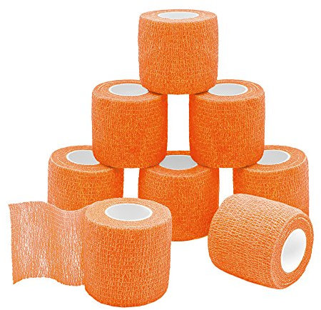 QiGui 8 Rollen Selbsthaftende Cohesive Bandage Haftbandage Verband Fixierverband elastische Binde Pflasterverband Für Finger, Hand, Zehen Und Füße 5cm X 4.5m (Orange)