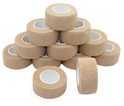 STpro 2,5cm x 12 Pièces Peau Cohésive Bandage Sportif Bandages Autocollant Cohésif Wrap Bande Coton Autocollante Élastique Adhesif Ruban Sport Auto Adhesive Band
