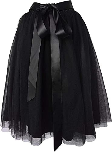 Dancina Damen Tutu A-Linie Knie Länge Tüllrock Schwarz Gr. 42-46