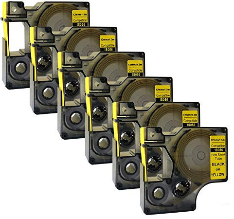 18056 S0718310 Black on Yellow Heat-Shrink Tube Compatible for DYMO Rhino IND Label Tape 12mm x 1.5m (6PK)
