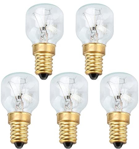 com-four® Lámpara de horno 5x hasta 300° C, bombilla de estufa blanca cálida 40W, E14, 230-240V (05 piezas - 40W dorado)