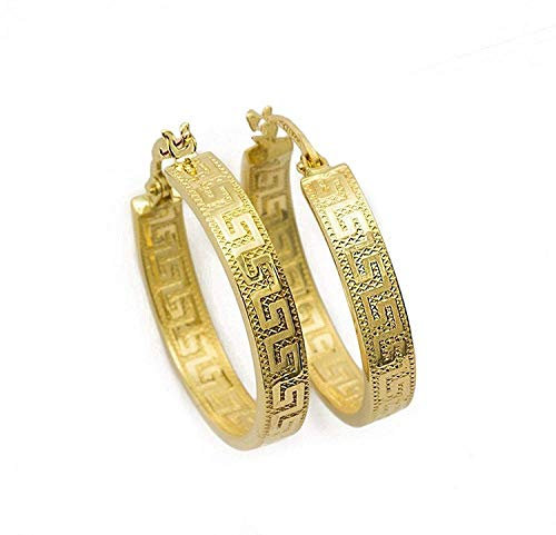 Kleine Griechische Schlüssel Ohrringe Creolen Gelbgold Aus 18 Karat / 750 Gold Diamantiert (2 x 14 Ø mm) - PRI37A
