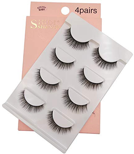 SHIDISHANGPIN Natural 3D faux cils 4 Paires Make up Full Strip Lashes 3D Fait à la Main cils Moelleux faux cils Doux Réutilisable Moelleux Bande D'Oeil Cils Longue Extension# G101