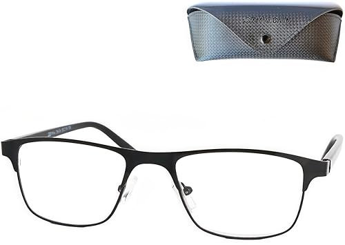 Metall Anti Blaulicht Brille Lesebrille mit rechteckigen Gläsern, Gratis Etui, Edelstahl Rahmen (Schwarz), Eckige Blaulichtfilter Brille Herren und Damen +1.5 Dioptrien