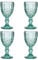 Set of 4 Wine Glasses Embossed 300ml Bevlled Glass Wine Goblets Wine Glass Set Alfresco Dining Glassware (CP49)