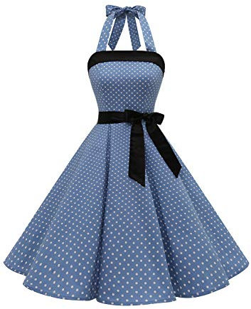 Timormode Sexy Robe Rétro Vintage Femme Année 40 50 60 Robe de Cocktail Rockabilly Décolleté 10212Small SkyBlue White 3XL