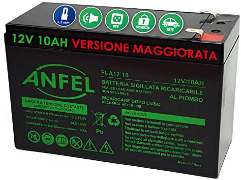 Batteria Lead Acid AGM al Piombo Ricaricabile 12V 9Ah 10Ah VRLA Faston F2 Per allarmi antifurti, sistemi di sicurezza, Batterie di ricambio per UPS USV, Solar, Solarpanel