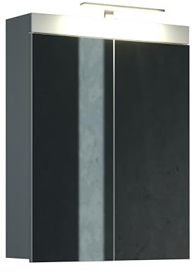 Spiegelschrank Badezimmer Amanda in Hochglanz weiß 2-türig 60 x 77 cm inklusiv LED Spiegellampe