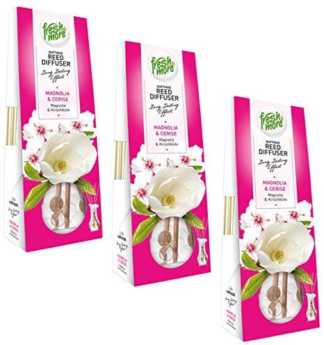 Fresh & More Duftvase Raumduft Diffuser (3er Pack) Magnolie & Kirschblüte 35ml