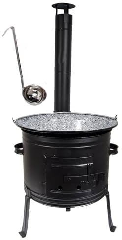 Set Holzofen + Topf 22 L Emaille + GRATIS Schöpfkelle Ungarische Gulaschkanone Kochtopf Suppentopf